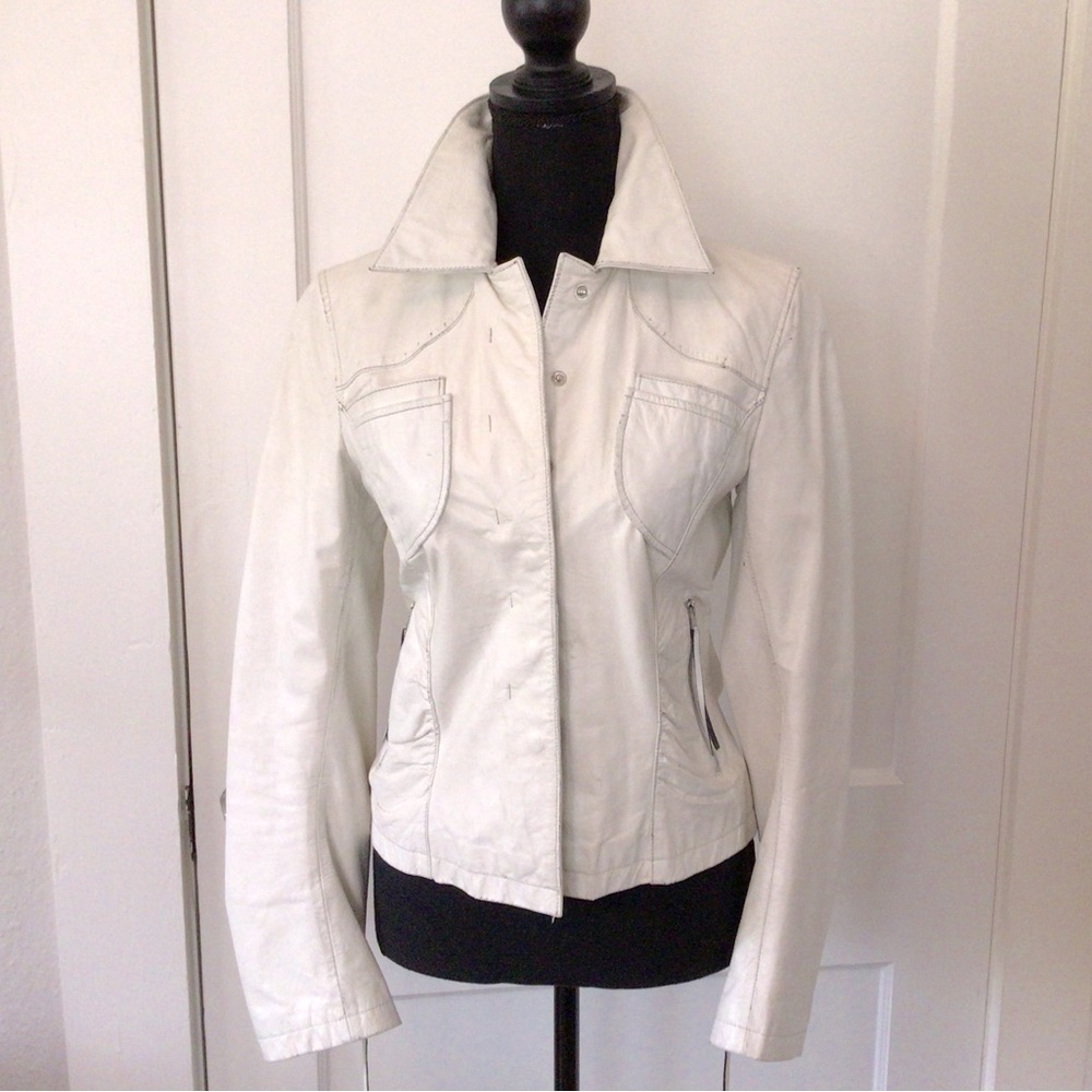 Vintage Max Mara sport max code white leather moto jacket